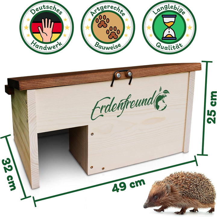 Erdenfreund® Igelhaus mit festem Dach-Sicherheitsverschluss & Labyrintheingang gegen Fressfeinde Ige