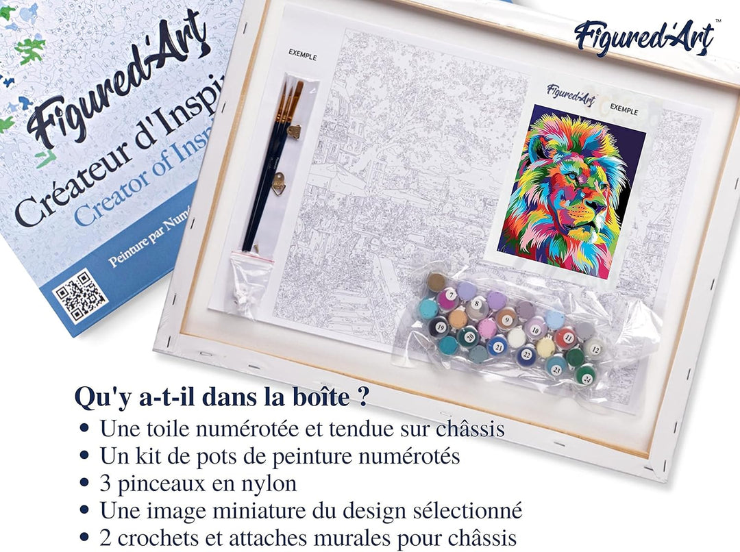 Figured'Art Malen Nach Zahlen Erwachsene Mit Rahmen Löwe Pop Art 2 - Paint by Numbers Basteln DIY Ba
