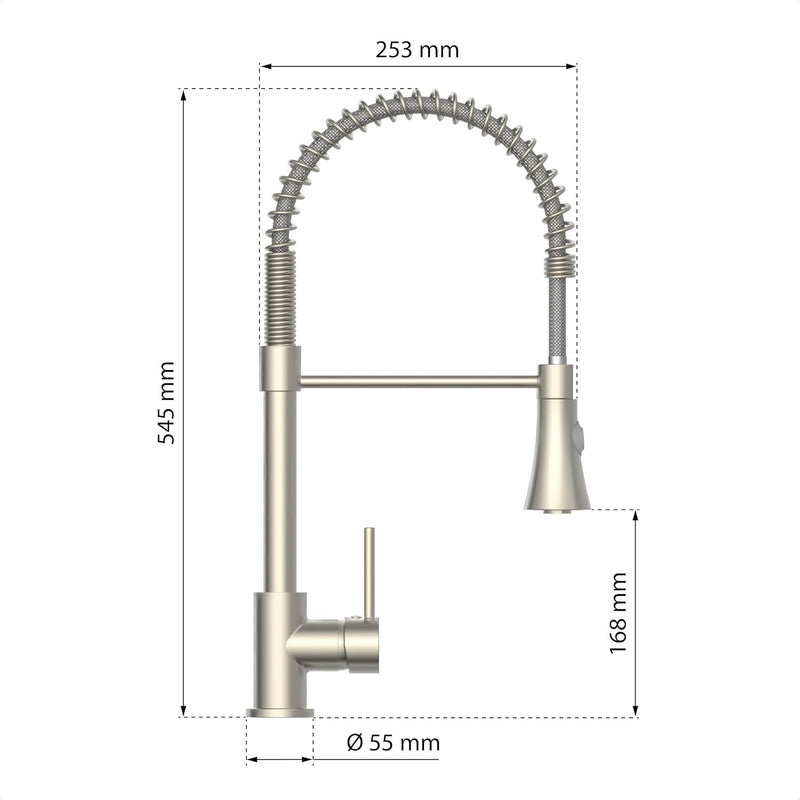 EISL LEON Spiralfeder-Küchenarmatur Edelstahl mit ausziehbarer Geschirrbrause, Wasserhahn Küche mit