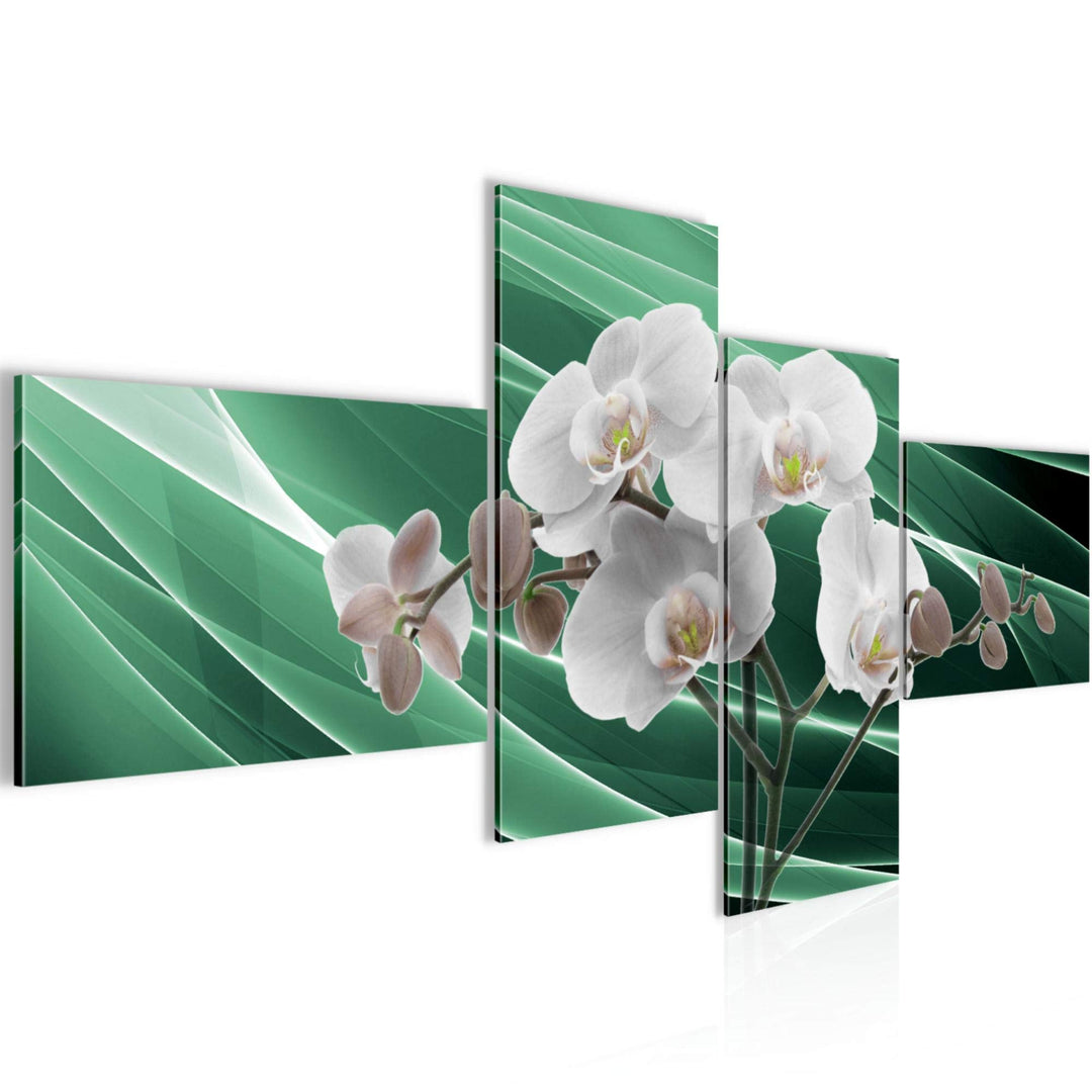Runa Art Bild Modern Blumen Orchidee - Made in Germany - Wandbilder Natur Grün Grau 4 Teilig 203042b