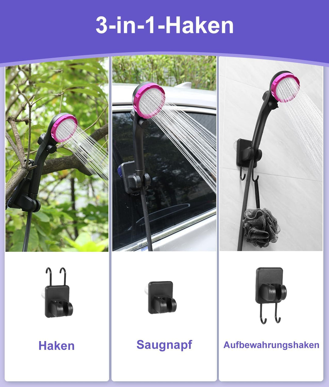 WADEO Tragbare Campingdusche [6000-8000mAh], Camping Dusche mit Pumpe und 2M Schlauch, Akkustands- u