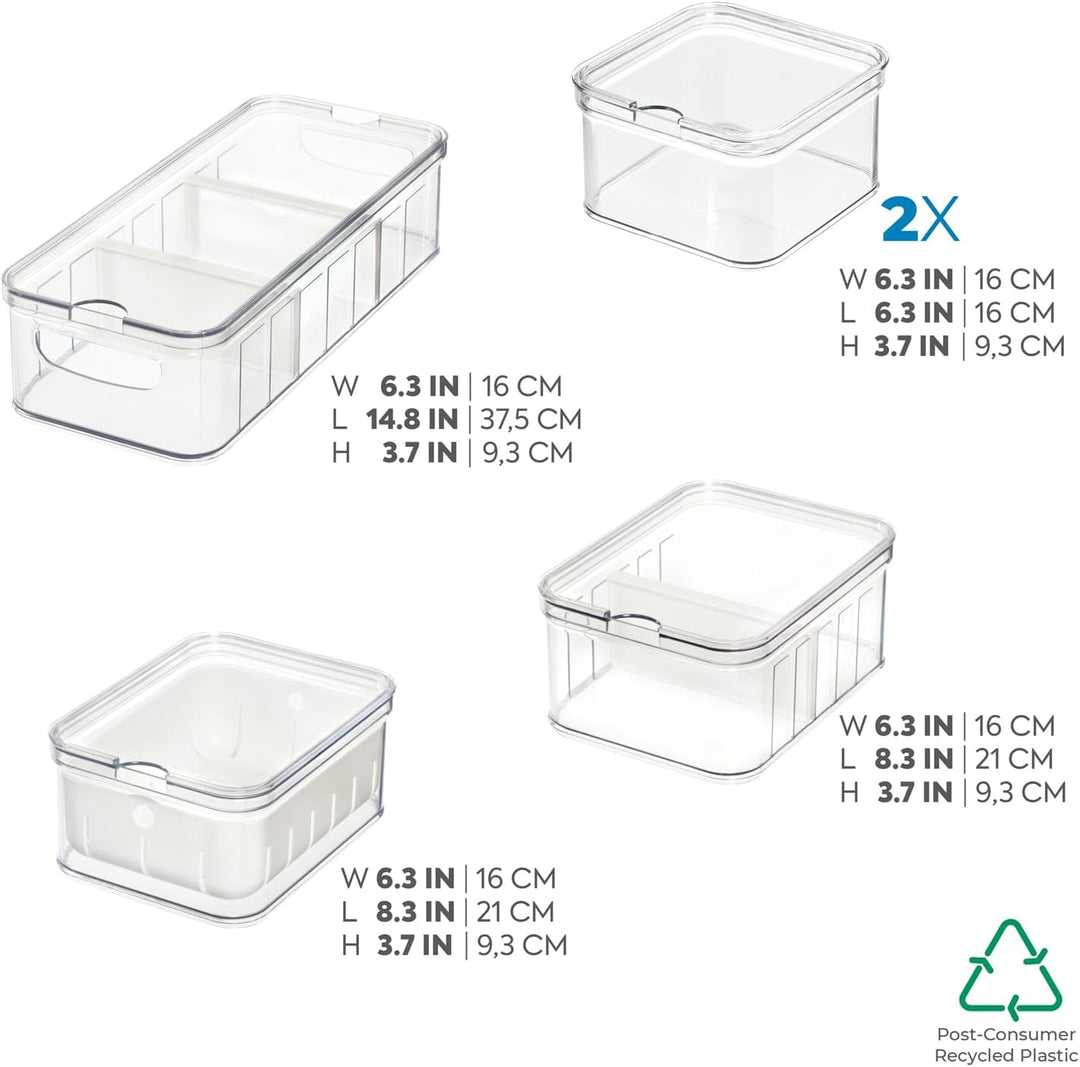 iDesign Kühlschrank-Organizer-Set aus Kunststoff, 5 Stück, transparent/mattweiss, 5 Stück Set of 5 T