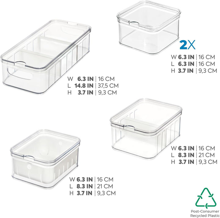 iDesign Kühlschrank-Organizer-Set aus Kunststoff, 5 Stück, transparent/mattweiss, 5 Stück Set of 5 T