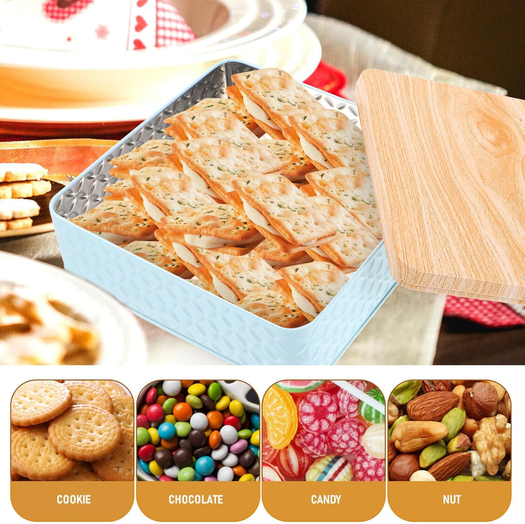 Healvian Keksdose Eckig Weissblech 6.00Cm Hoch Metall Gebäckdose Mit Deckel Für Snacks Süssigkeiten