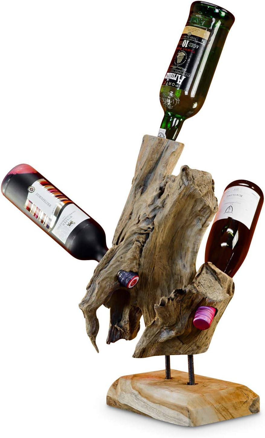 Kinaree Wurzelholz Flaschenständer M/XL/XXL - Wein Flaschenhalter aus Teak Holz - Rustikale Dekorati