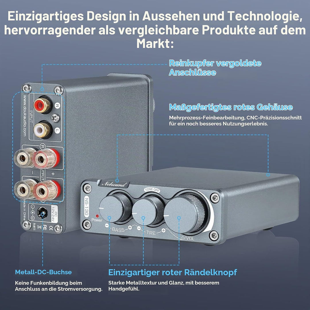 [2021 Upgraded] Nobsound Hi-Fi 100W×2 Digital Power Amplifier Stereo Verstärker with Treble Bass Con