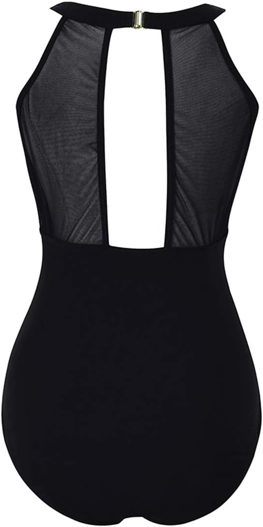 VILOREE Damen Schlankheits Badeanzug Raffung Einteiler High Neck Bademode Strandmode M Blumen 