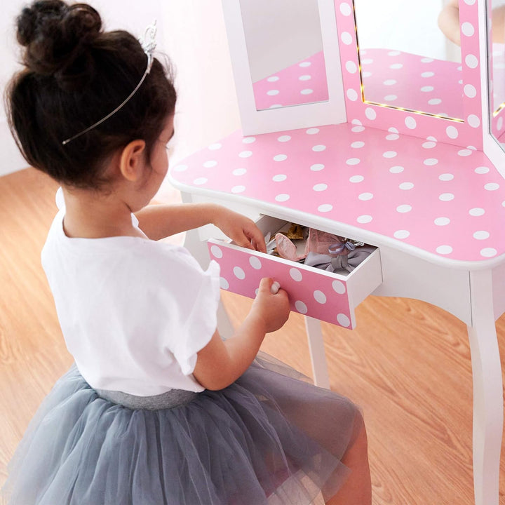 Fantasy Fields Kinder Schminktisch mit Spiegel und Hocker Mit Lichtern Rosa TD-11670FL