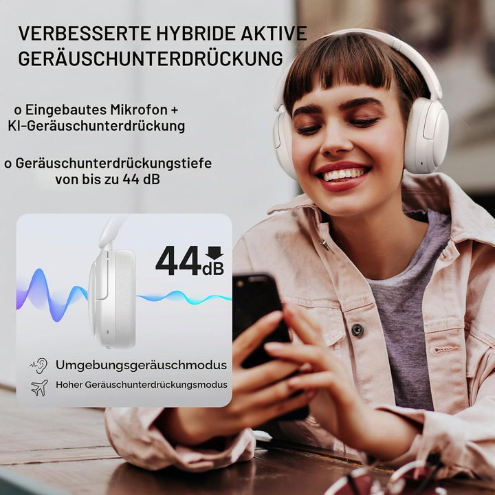 Edifier V80 Wireless Over Ear Kopfhörer mit -44dB ANC, Hi-Res Audio Wired, 45Std. AKKU, Multi-Point-