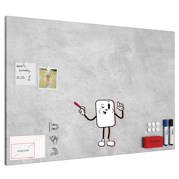 ALLboards METALboards Magnettafel, Beton II 90×60 cm + GRATIS Zubehörset 90x60cm Beton II, 90x60cm B