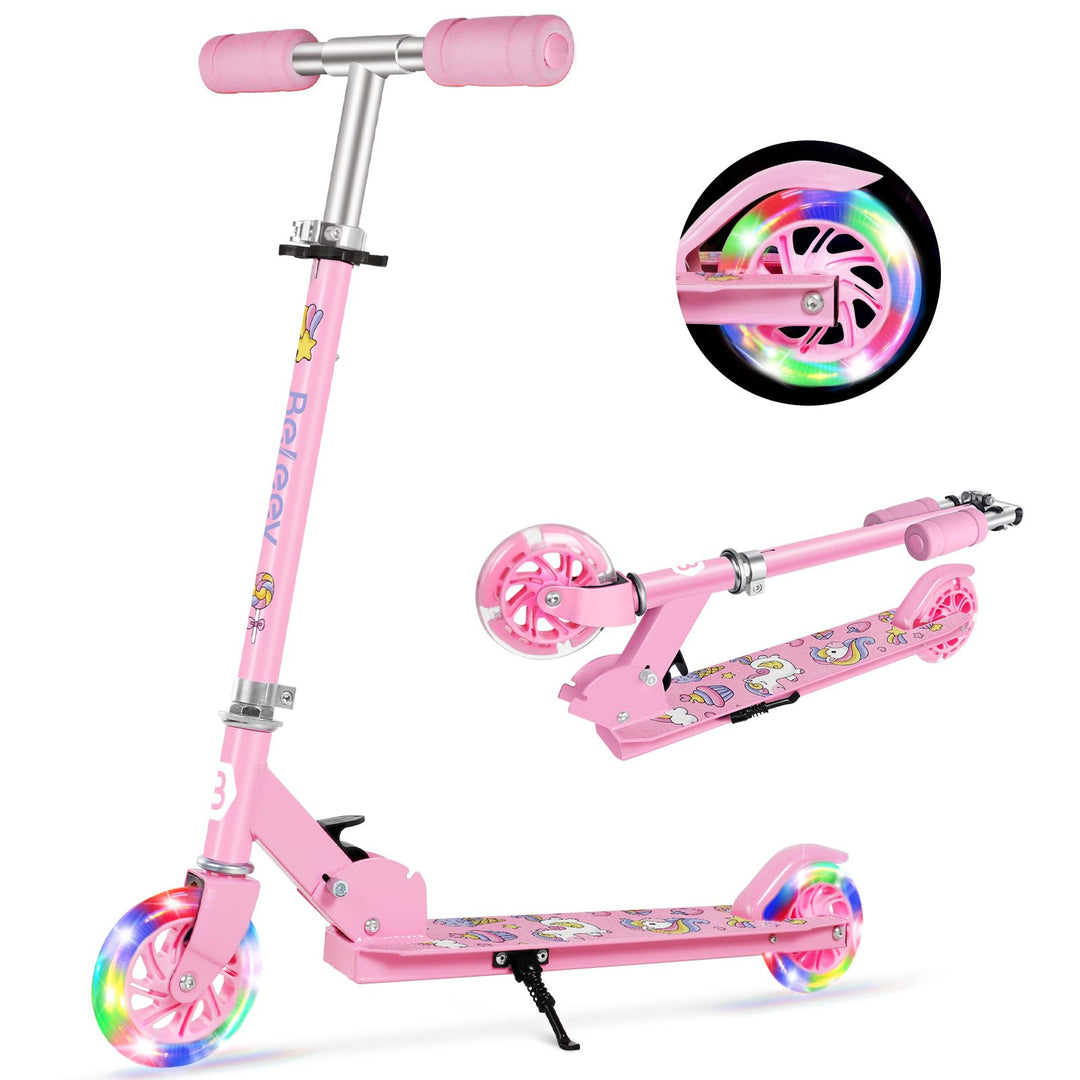 BELEEV Roller Kinder 2 Räder, Klappbar Kinderroller für Mädchen Jungen, Tretroller mit LED Leuchtend