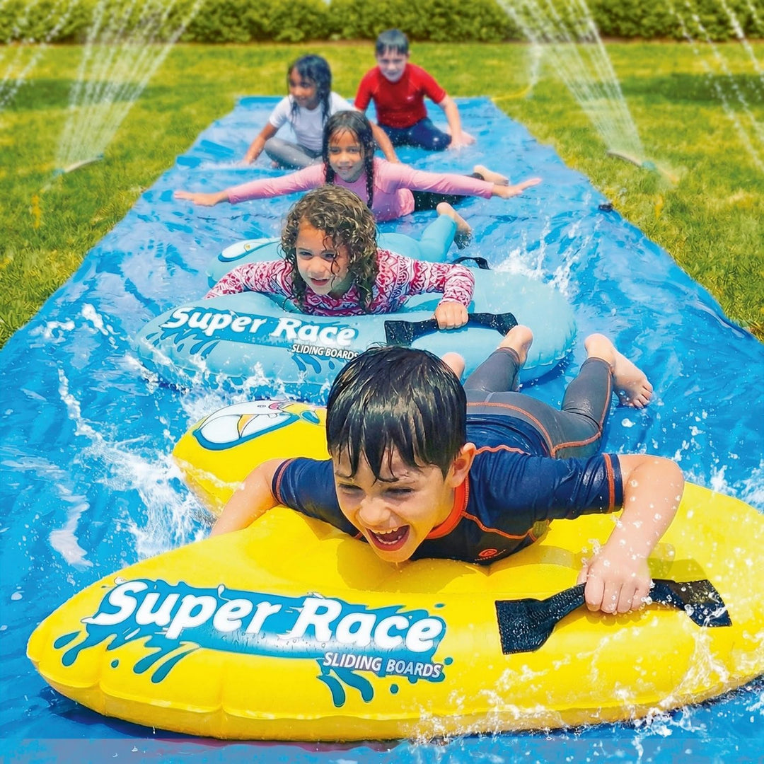 Original Cup Slipn'Slide 20 Meter XXL Pack | 2 Wasserrutschmatte 10 Meter + 2 Bodyboards für bessere