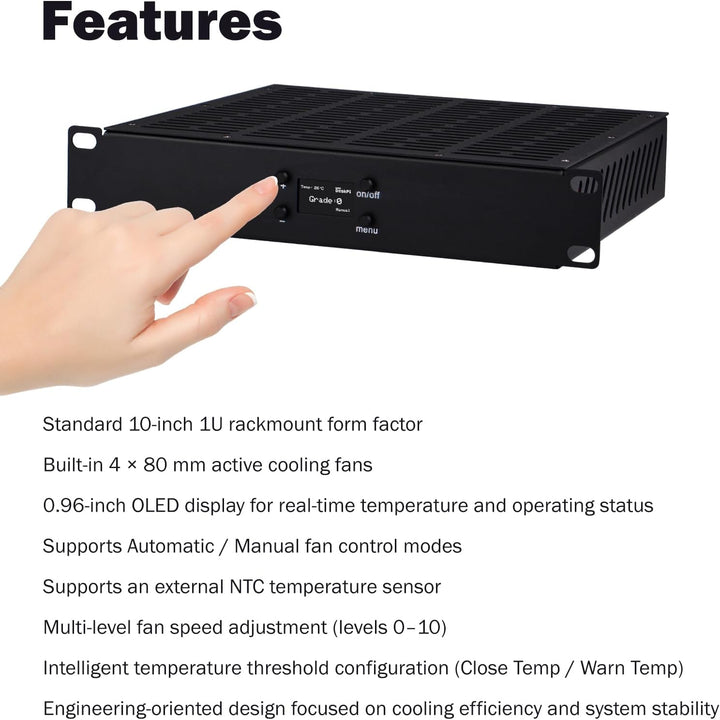 GeeekPi 10 Zoll 1U Rackmount Quad Fan Cooling Panel