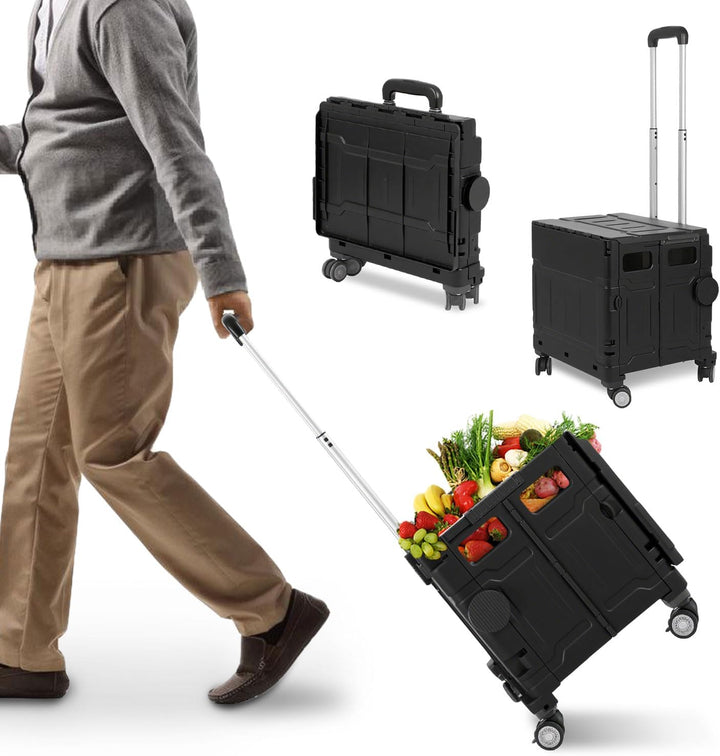 Einkaufstrolley Klappbar, mit neigbarer Teleskopgriff & Deckel, 4 x 360° Rollen, bis 30 kg, 50 Liter
