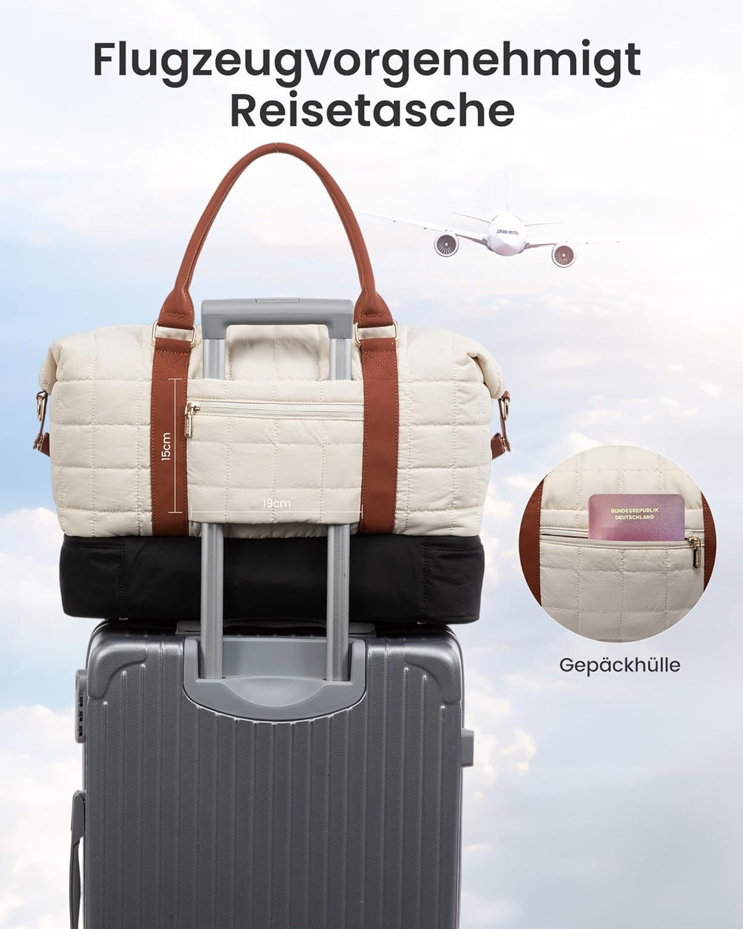 LOVEVOOK Reisetasche Damen, Leicht Puffer Weekender Handgepäck Tasche Kliniktasche Geburt Krankenhau
