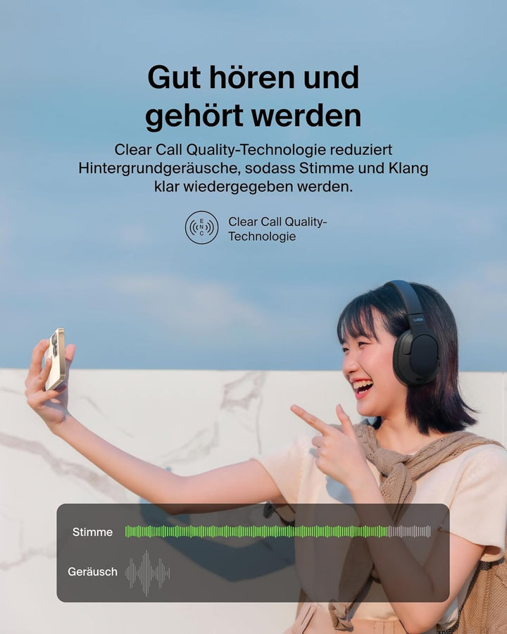 Belkin SoundForm Surround Kopfhörer Kabellos Bluetooth, Over-Ear Environmental Noise Cancelling Kopf