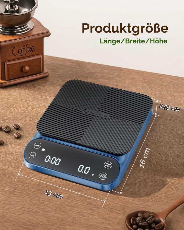 Maestri House S3 Kaffeewaage mit Timer, 3kg/0,1g Wiederaufladbar Digitale Espresso Waage, 3 Brühmodi