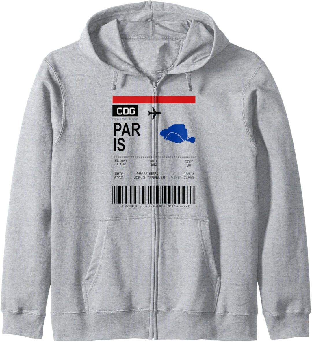 Bordkarte Flugticket Paris CDG Flughafen Passagier Fluggast Kapuzenjacke