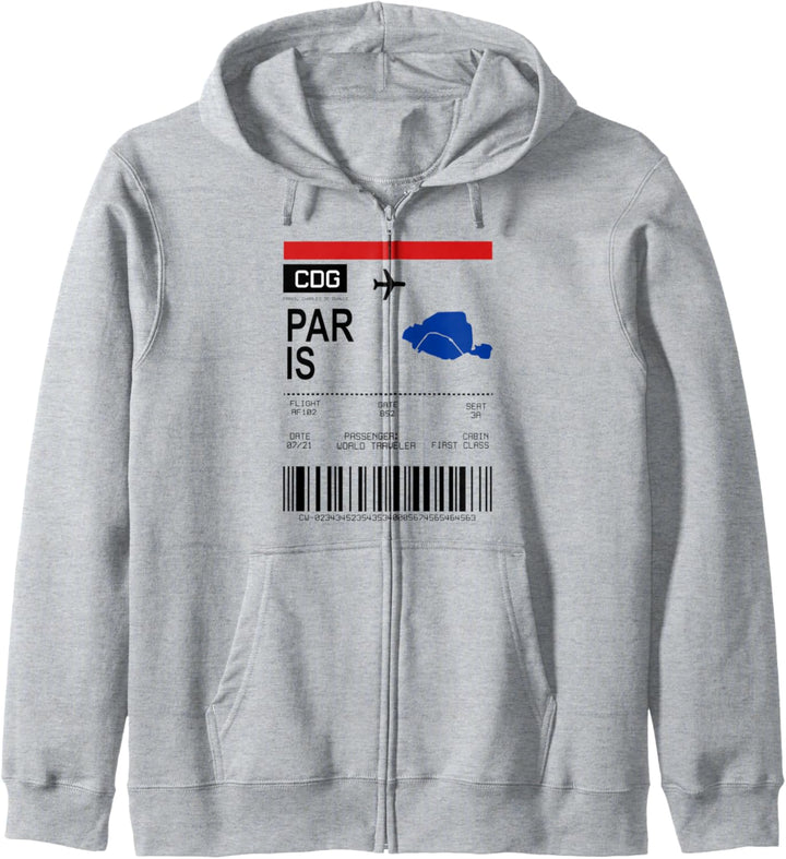 Bordkarte Flugticket Paris CDG Flughafen Passagier Fluggast Kapuzenjacke