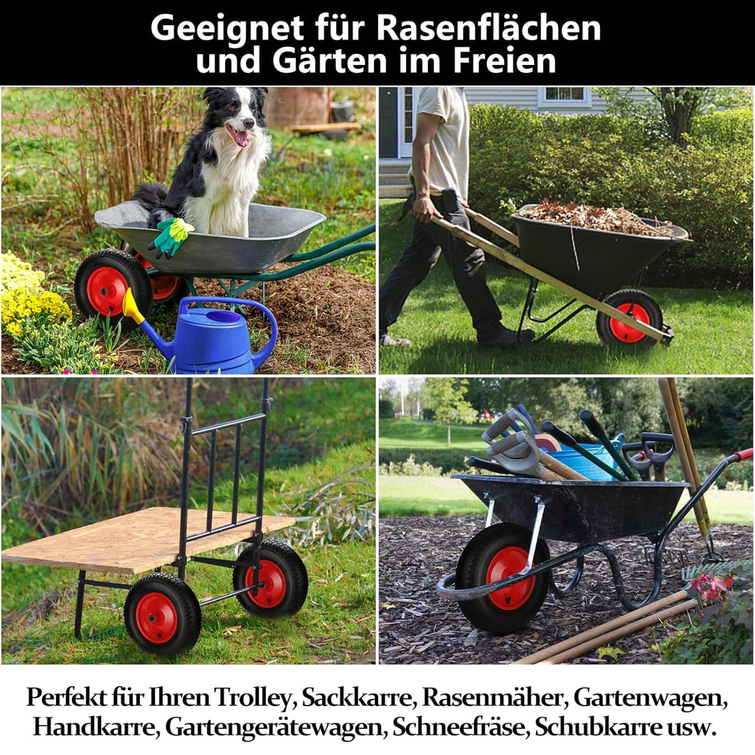 Gimisgu 4x Schubkarrenrad luftbereift 4.80/4.00-8 Ø 390mm PU Gummirad mit Achse 200 kg Tragkraft Ers
