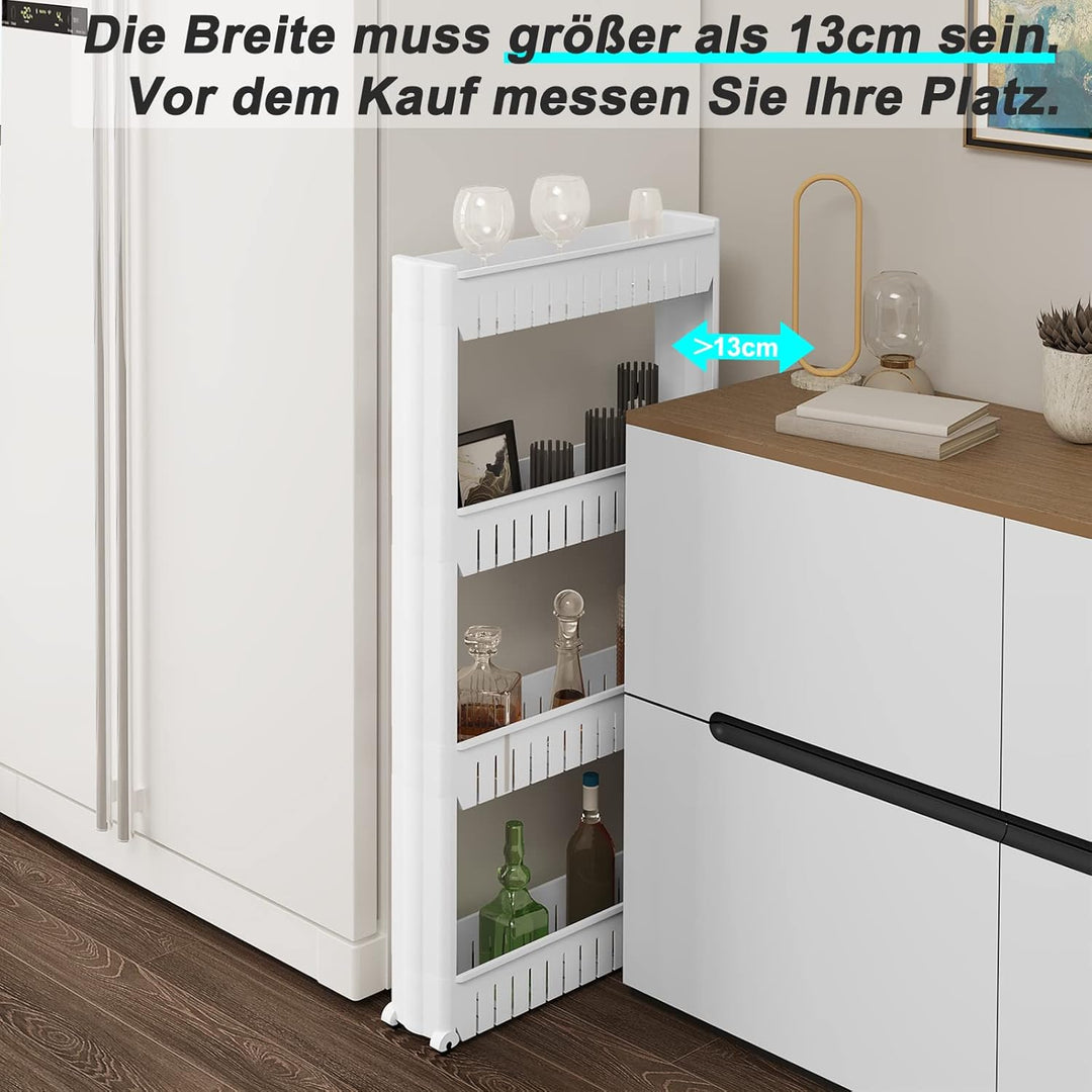 WOLTU Küchenwagen mit 4 Ebenen, schmaler Rollwagen, Nischenwagen Küche, Nischenregal auf Rollen, Bad