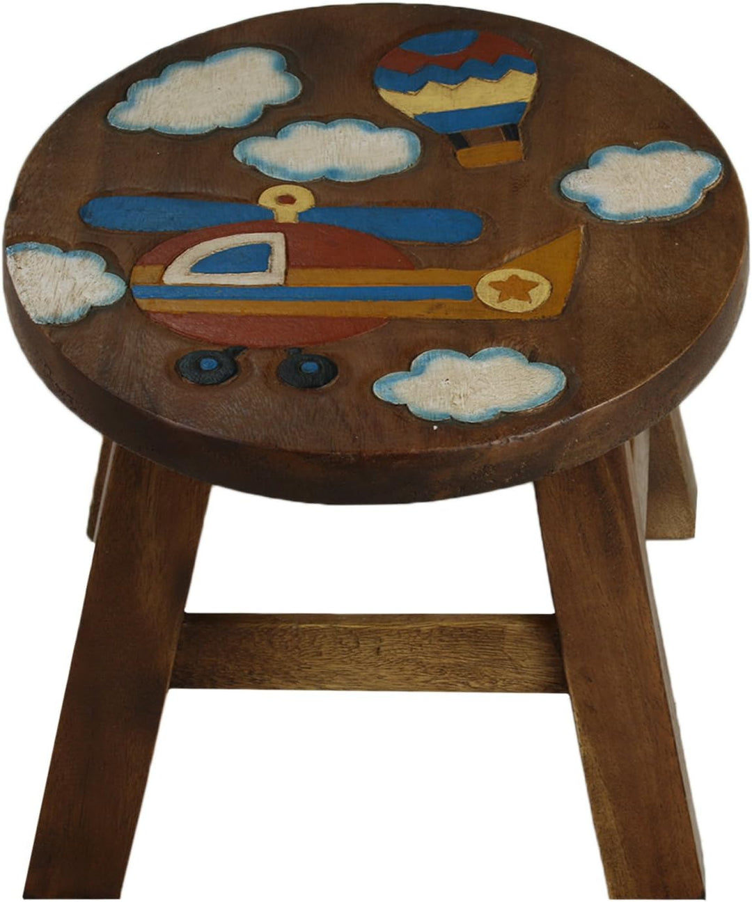 ART-CRAFT KH071 Kinderhocker Holz Schemel mit Motiv Hubschrauber bemalt und beschnitzt extra grosse