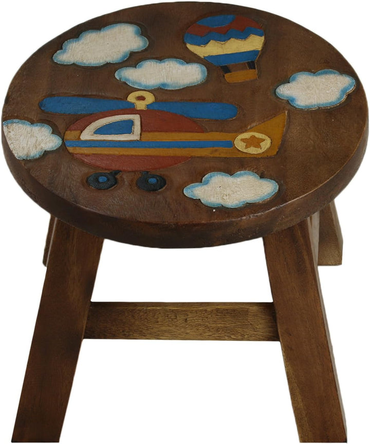ART-CRAFT KH071 Kinderhocker Holz Schemel mit Motiv Hubschrauber bemalt und beschnitzt extra grosse