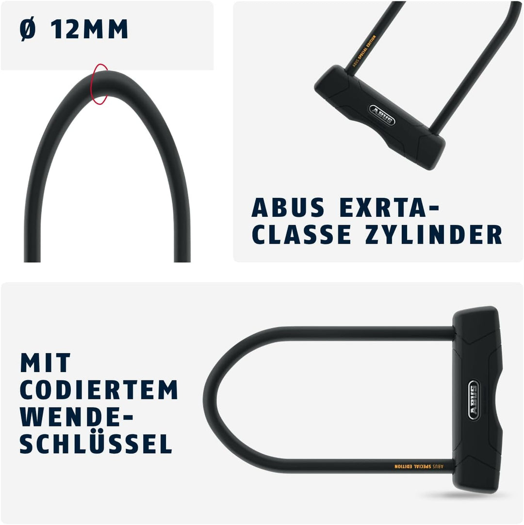 ABUS Bügelschloss Granit 460 + USH460-Halterung - Fahrradschloss mit Rundbügel - ABUS-Sicherheitslev