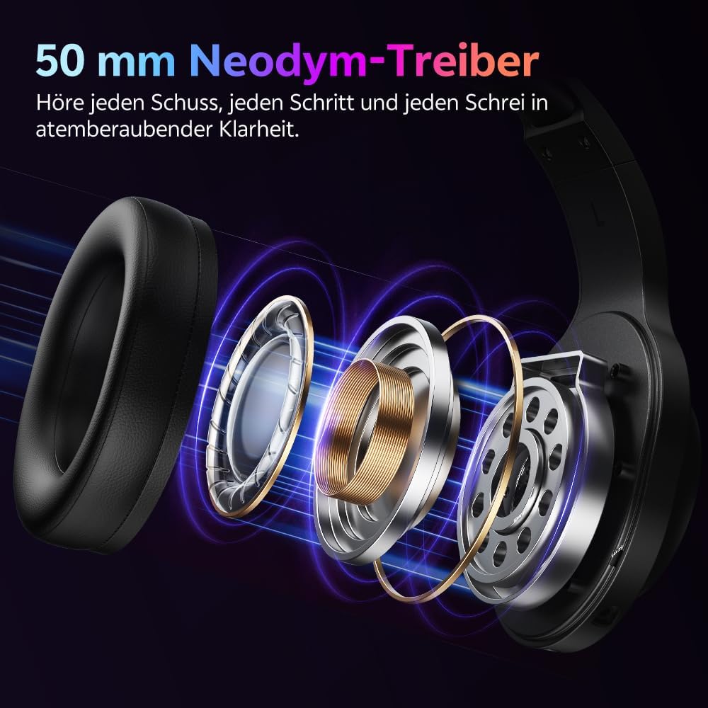 QCY HEROAD V200 Gaming Headset,2.4GHz Wireless Headset mit mikrofon für PS5,PS4,PC,Switch,Abnehmbare