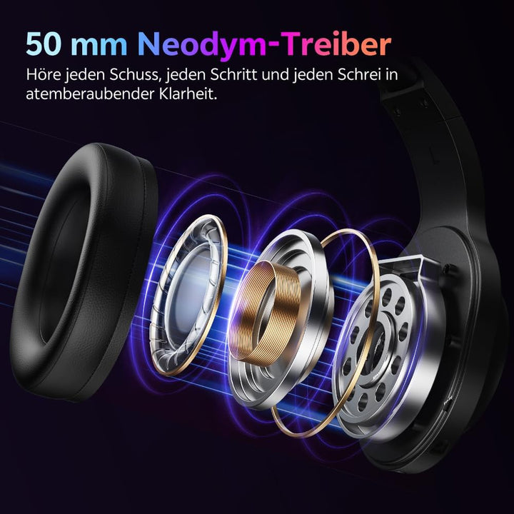 QCY HEROAD V200 Gaming Headset,2.4GHz Wireless Headset mit mikrofon für PS5,PS4,PC,Switch,Abnehmbare