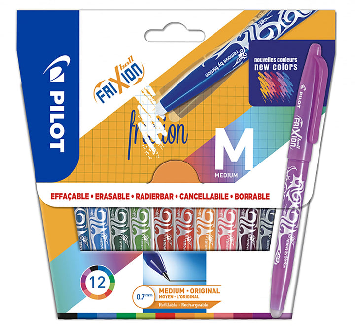PILOT - 12 Stück Frixion Ball – radierbarer Stift mit thermoensibler Tinte – nachfüllbarer Tintenrol