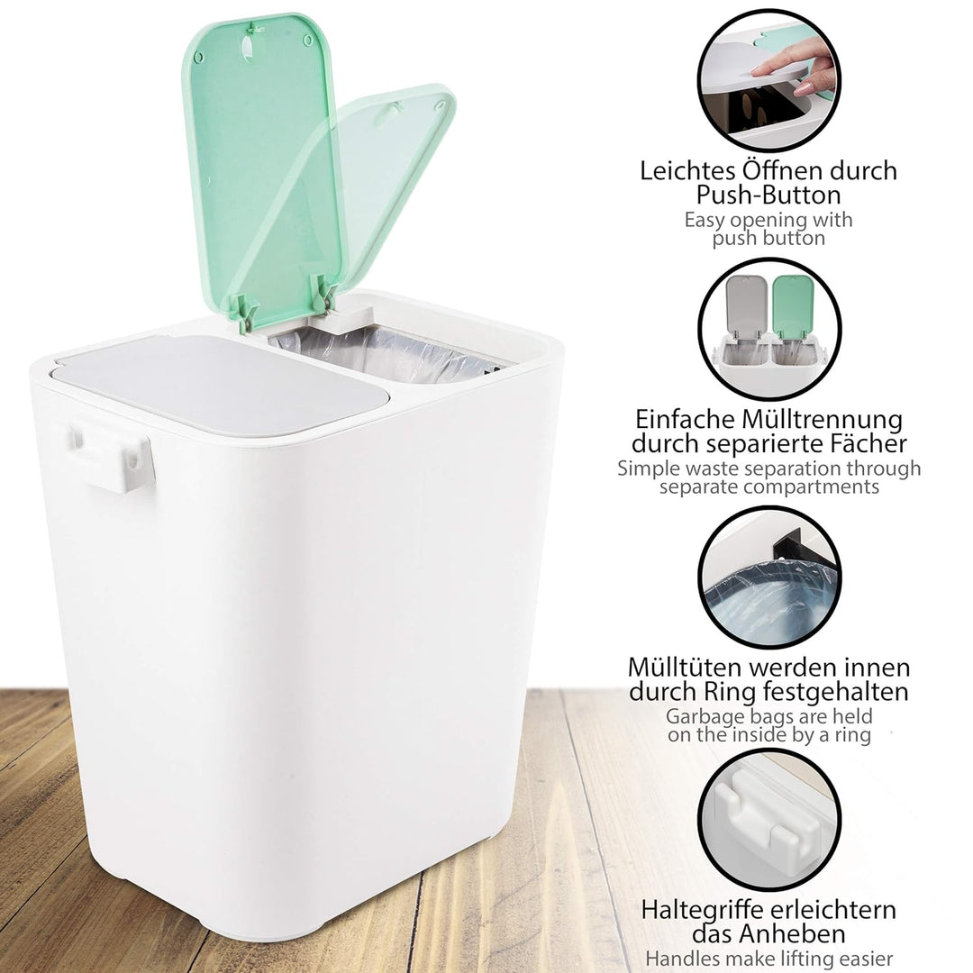 ONVAYA® Mülltrennsystem Tom | Mülltrennung mit mehreren Fächern | Mülleimer in creme-weiss | Abfalle