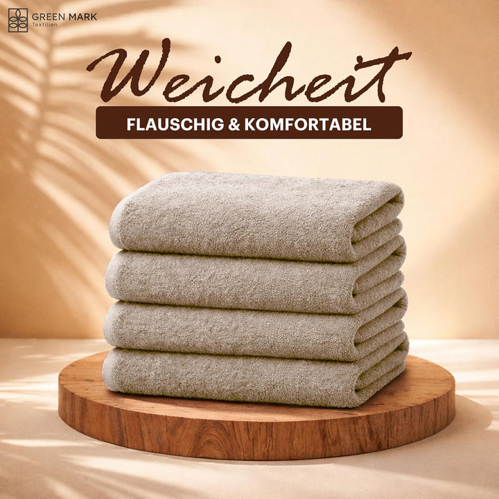NatureMark 4er Pack Duschtücher, Grösse 70x140cm, Sand/Beige, 100% Baumwolle, Sand/Beige