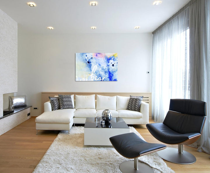 Paul Sinus Art Bild Leinwand 120x80cm Eisbären in Blautönen mit Kalligraphie, 120x80cm
