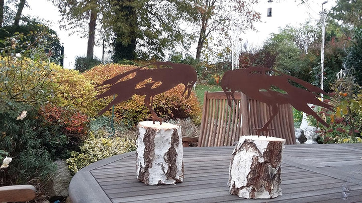 ARTTEC Rabe Vogel (Deko) (2er Set Edelrost) - hochwertige Gartendeko aus Metall - Rost Deko für Gart