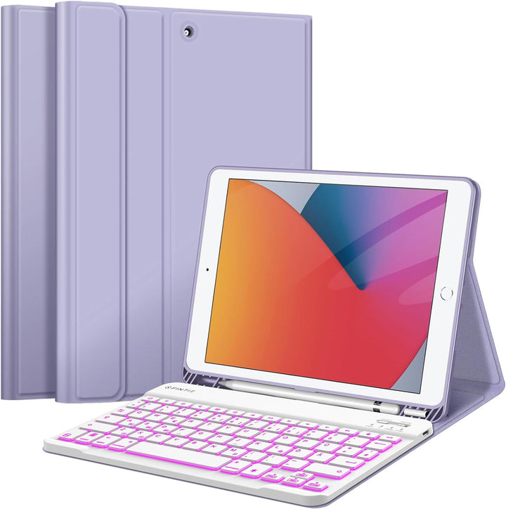 Fintie Tastatur Hülle für iPad 9 8 7 Generation (2021/2020/2019) 10.2 Zoll, 7-farbig beleuchtete abn