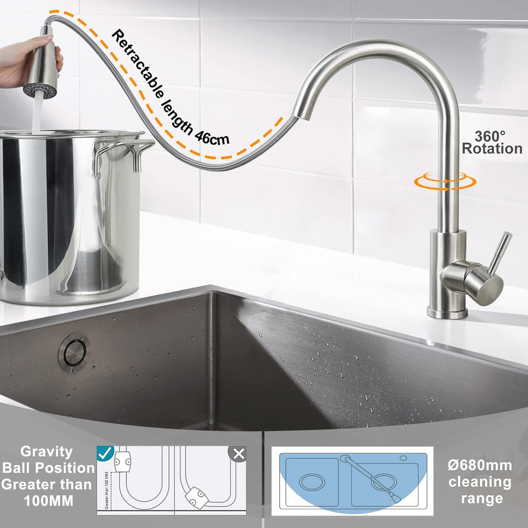 ARCORA Küchenarmatur ausziehbar, Hochdruck Wasserhahn Küche aus Edelstahl 360° schwenkbar Armatur Kü