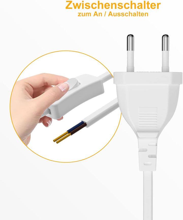 Euro Netzkabel mit Schalter [2 Stück], 5 Meter Euro Stecker Stromkabel, 2 X Ersatzkabel Anschlusskab