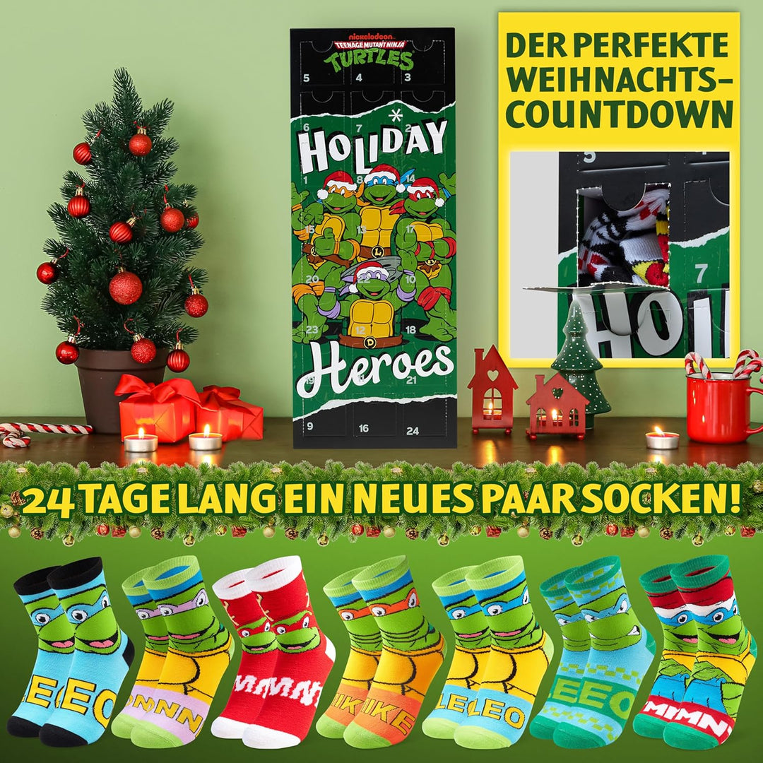 Get Trend Teenage Mutant Ninja Turtles Socken Adventskalender Kinder 2025, 24 Paar Lustige Socken 31