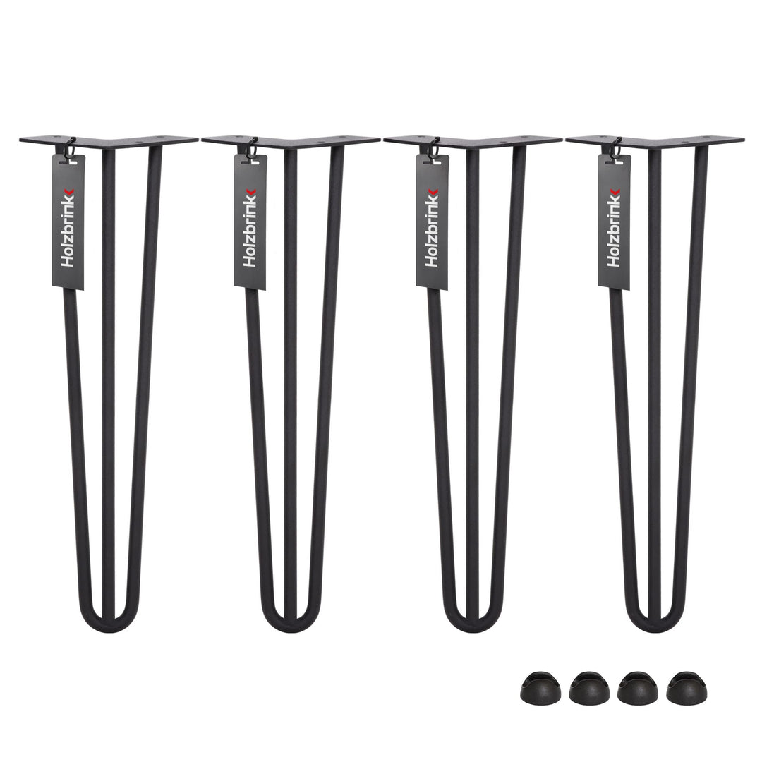HOLZBRINK 4 x Hairpin Tischbeine Metall 3-Stangen, Hairpin Leg Möbelfuss, Schwarz, 43 cm, HLT-13A-43