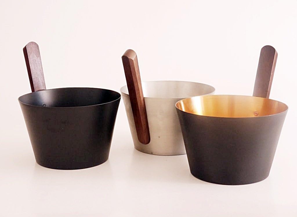 SudoreWell® Saunakübel Sauna - Aufgusskübel 5,0 l aus ALU (schwarz-gold) mit Holzgriff