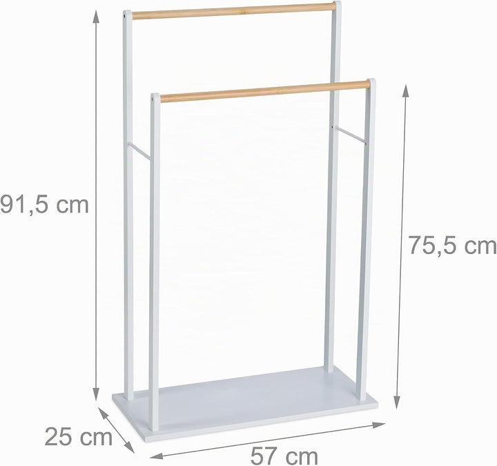 Relaxdays Handtuchständer, 2 Stangen, MDF &amp; Bambus, HBT: 91,5 x 57 x 25 cm, freistehend, Duschtuchha
