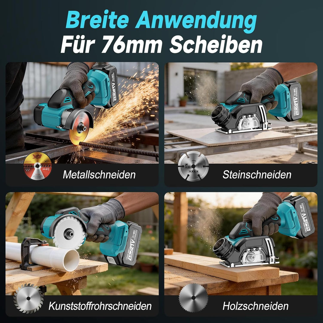 Mini Akku Winkelschleifer 76mm Kompatibel mit Maa-kita 18V Batterie, 19500RPM Akku Flex mit 2×4.0Ah