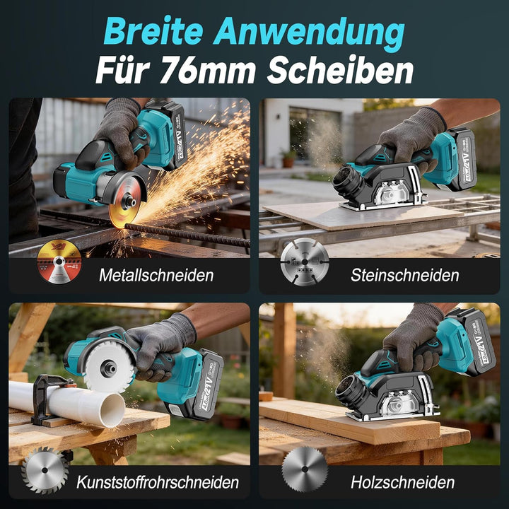 Mini Akku Winkelschleifer 76mm Kompatibel mit Maa-kita 18V Batterie, 19500RPM Akku Flex mit 2×4.0Ah