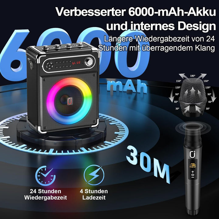 JYX Karaoke Maschine, Karaoke Anlage mit 3 Mikrofonen, Tragbare Bluetooth 5.3 Karaoke Box, 80W PA An