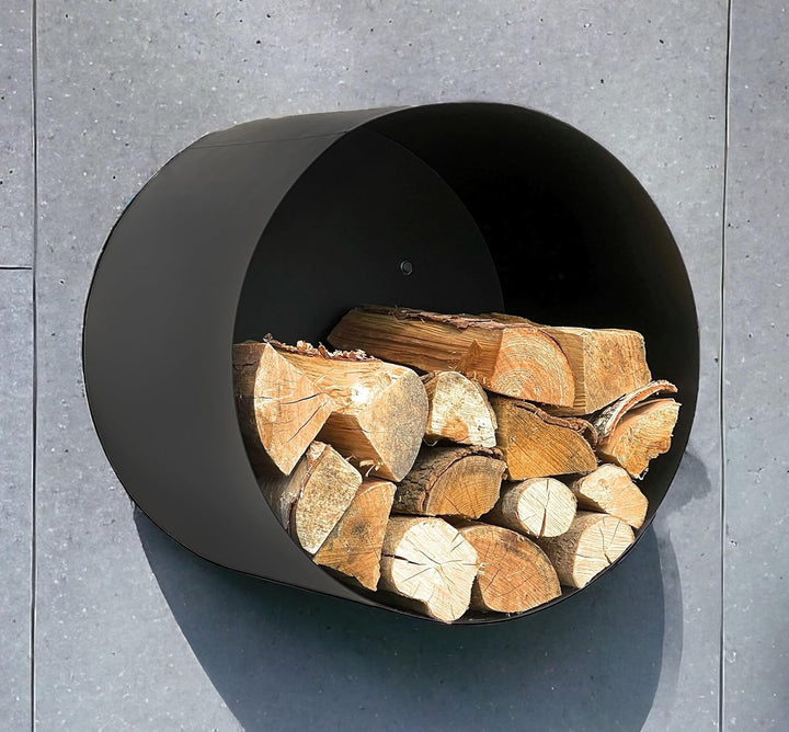 DanDiBo Kaminholzregal Innen Metall Schwarz Rund Wand 50 cm Kaminholzständer mit Rückwand 96433 Wand