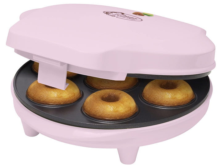Bestron Donut Maker im Retro Design, Sweet Dreams, Antihaftbeschichtung, 700 Watt, Farbe: Rosa