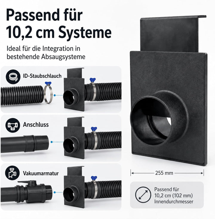 Absperrschieber 102mm/ 4" für Absauganlage – selbstreinigender Blast Gate Schieber aus robustem ABS-