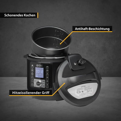 TZS First Austria Druckkochtopf elektrisch 6L | Multikocher | 12 Programme Schnellkochtopf | Reiskoc