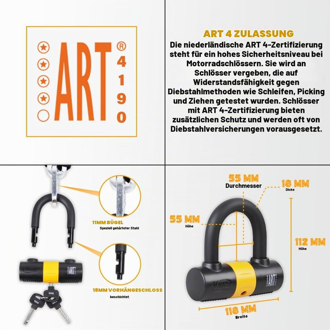 VINZ Trivor Kettenschloss ø10,5mm | ART 4 Zertifikat | Motorradschloss Kette Mopedschloss | sicheres